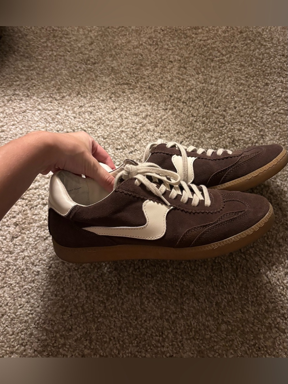 Women’s Brown Suede Low-Top Sneakers with White Accents - Picture 3 of 3